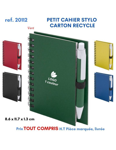 PETIT CAHIER 8.6 x 11.7 cm STYLO CARTON RECYCLE REF 20112 20112 Carnet personnalisé  2,50 €