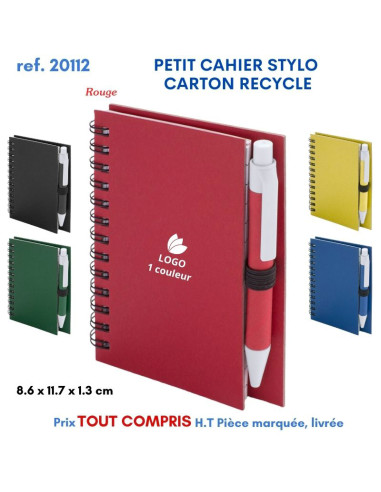 PETIT CAHIER 8.6 x 11.7 cm STYLO CARTON RECYCLE REF 20112 20112 Carnet personnalisé  2,50 €