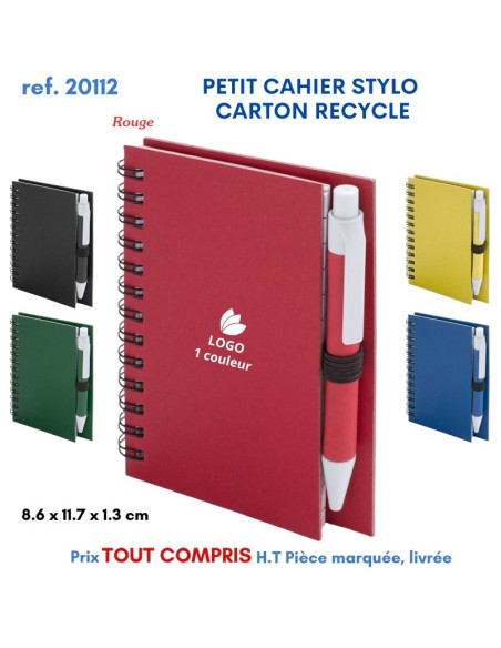 PETIT CAHIER 8.6 x 11.7 cm STYLO CARTON RECYCLE REF 20112 20112 Carnet personnalisé  2,50 €