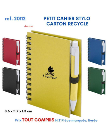 PETIT CAHIER 8.6 x 11.7 cm STYLO CARTON RECYCLE REF 20112 20112 Carnet personnalisé  2,50 €