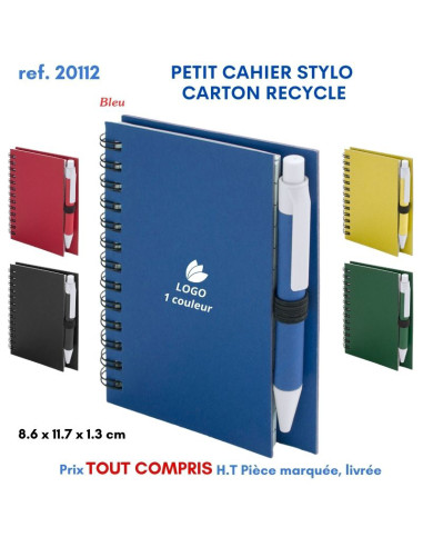 PETIT CAHIER 8.6 x 11.7 cm STYLO CARTON RECYCLE REF 20112 20112 Carnet personnalisé  2,50 €