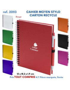 CAHIER MOYEN 15 x 18 cm STYLO CARTON RECYCLE REF 20113 20113 Carnet personnalisé  4,65 € 2