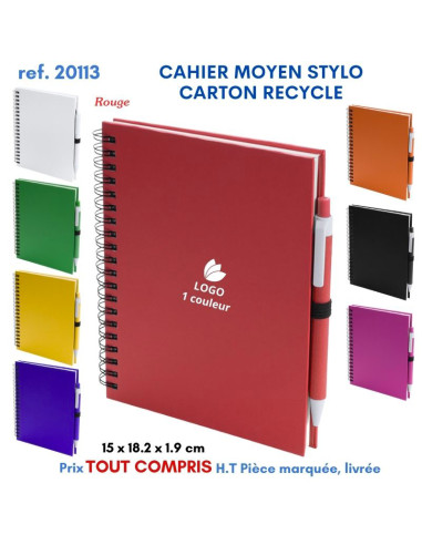 CAHIER MOYEN 15 x 18 cm STYLO CARTON RECYCLE REF 20113 20113 Carnet personnalisé  4,65 €