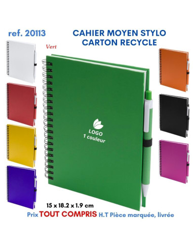 CAHIER MOYEN 15 x 18 cm STYLO CARTON RECYCLE REF 20113 20113 Carnet personnalisé  4,65 €