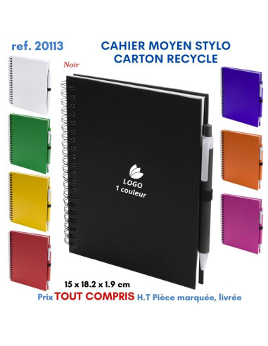 CAHIER MOYEN 15 x 18 cm STYLO CARTON RECYCLE REF 20113 20113 Carnet personnalisé  4,65 €