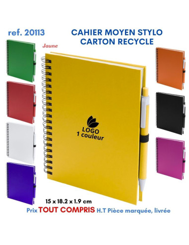 CAHIER MOYEN 15 x 18 cm STYLO CARTON RECYCLE REF 20113 20113 Carnet personnalisé  4,65 €
