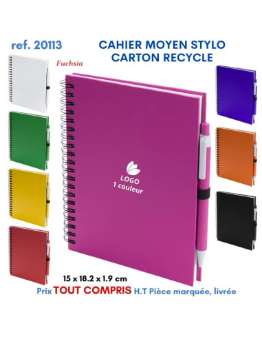 CAHIER MOYEN 15 x 18 cm STYLO CARTON RECYCLE REF 20113 20113 Carnet personnalisé  4,65 €