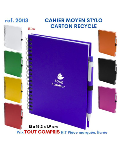 CAHIER MOYEN 15 x 18 cm STYLO CARTON RECYCLE REF 20113 20113 Carnet personnalisé  4,65 €
