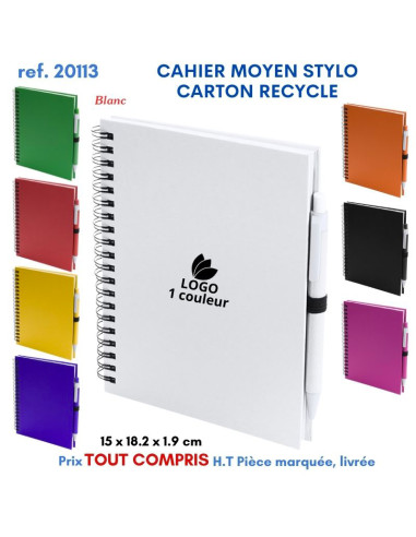 CAHIER MOYEN 15 x 18 cm STYLO CARTON RECYCLE REF 20113 20113 Carnet personnalisé  4,65 €