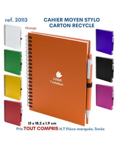 CAHIER MOYEN 15 x 18 cm STYLO CARTON RECYCLE REF 20113 20113 Carnet personnalisé  4,65 €