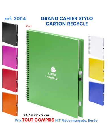 GRAND CAHIER 23 x 29 cm STYLO CARTON RECYCLE REF 20114 20114 Carnet personnalisé  7,09 €