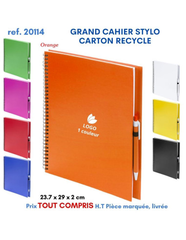 GRAND CAHIER 23 x 29 cm STYLO CARTON RECYCLE REF 20114 20114 Carnet personnalisé  7,09 €