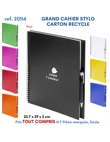 GRAND CAHIER 23 x 29 cm STYLO CARTON RECYCLE REF 20114 20114 Carnet personnalisé  7,09 €
