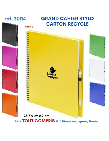 GRAND CAHIER 23 x 29 cm STYLO CARTON RECYCLE REF 20114 20114 Carnet personnalisé  7,09 €