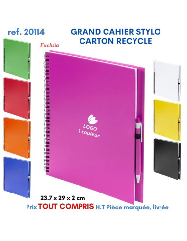 GRAND CAHIER 23 x 29 cm STYLO CARTON RECYCLE REF 20114 20114 Carnet personnalisé  7,09 €