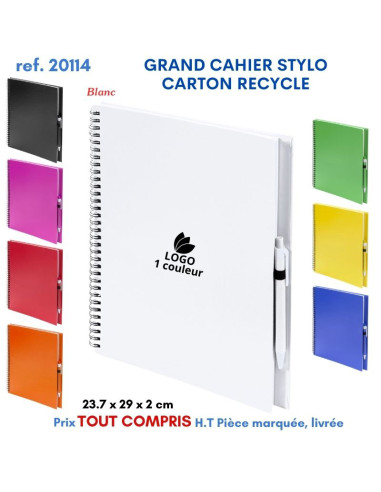 GRAND CAHIER 23 x 29 cm STYLO CARTON RECYCLE REF 20114 20114 Carnet personnalisé  7,09 €