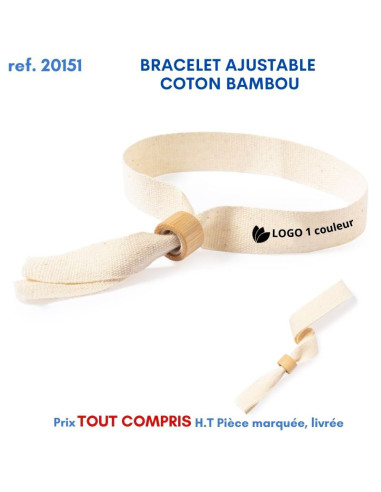 BRACELET AJUSTABLE COTON BAMBOU REF 20151 20151 lacet tour de cou publicitaire  1,76 €