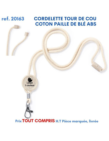 CORDELETTE TOUR DE COU COTON PAILLE DE BLE ABS REF 20163 20163 lacet tour de cou publicitaire  2,04 €