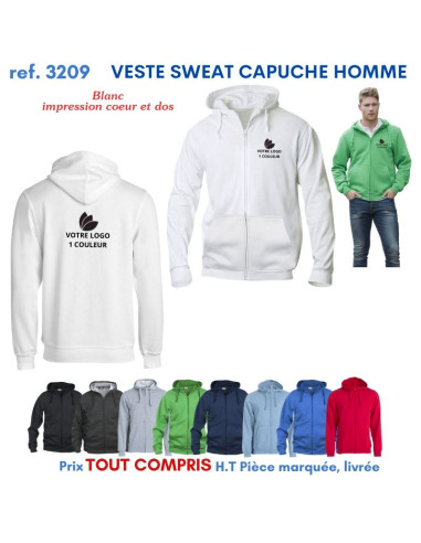 VESTE SWEAT HOMME CAPUCHE REF 3209 3209 SWEAT PUBLICITAIRES PERSONNALISES  18,60 €