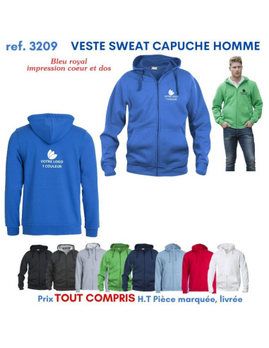 VESTE SWEAT HOMME CAPUCHE REF 3209 3209 SWEAT PUBLICITAIRES PERSONNALISES  18,60 €