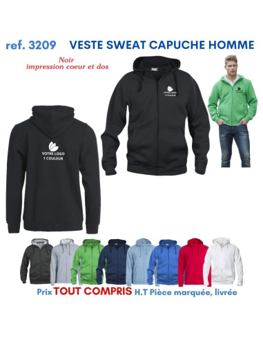 VESTE SWEAT HOMME CAPUCHE REF 3209 3209 SWEAT PUBLICITAIRES PERSONNALISES  18,60 €