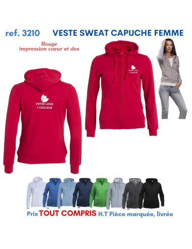 VESTE SWEAT FEMME CAPUCHE REF 3210 3210 SWEAT PUBLICITAIRES PERSONNALISES  18,60 €