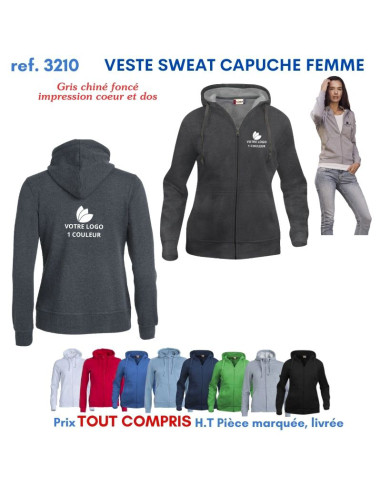 VESTE SWEAT FEMME CAPUCHE REF 3210 3210 SWEAT PUBLICITAIRES PERSONNALISES  18,60 €