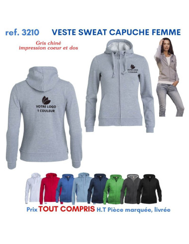 VESTE SWEAT FEMME CAPUCHE REF 3210 3210 SWEAT PUBLICITAIRES PERSONNALISES  18,60 €