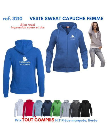 VESTE SWEAT FEMME CAPUCHE REF 3210 3210 SWEAT PUBLICITAIRES PERSONNALISES  18,60 €