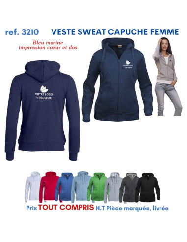 VESTE SWEAT FEMME CAPUCHE REF 3210 3210 SWEAT PUBLICITAIRES PERSONNALISES  18,60 €