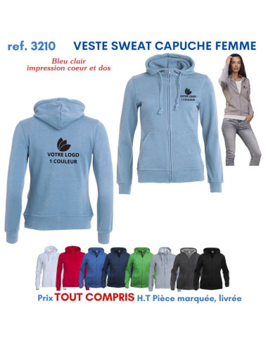 VESTE SWEAT FEMME CAPUCHE REF 3210 3210 SWEAT PUBLICITAIRES PERSONNALISES  18,60 €