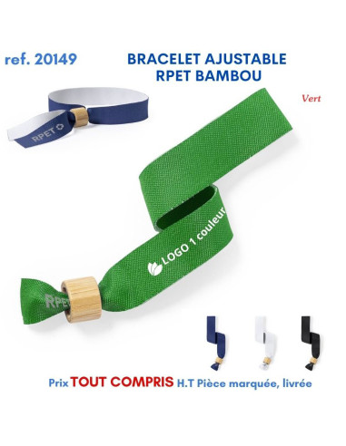 BRACELET AJUSTABLE RPET BAMBOU REF 20149 20149 lacet tour de cou publicitaire  1,75 €