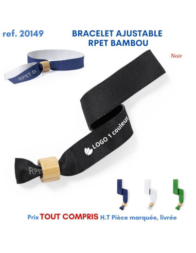 BRACELET AJUSTABLE RPET BAMBOU REF 20149 20149 lacet tour de cou publicitaire  1,75 €