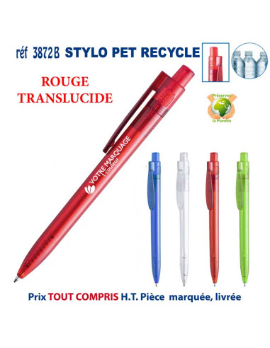 STYLO TRANSLUCIDE PET RECYCLE REF 3872 B 3872 B Stylos plastiques  0,88 €