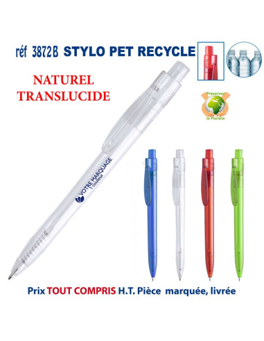 STYLO TRANSLUCIDE PET RECYCLE REF 3872 B 3872 B Stylos plastiques  0,88 €