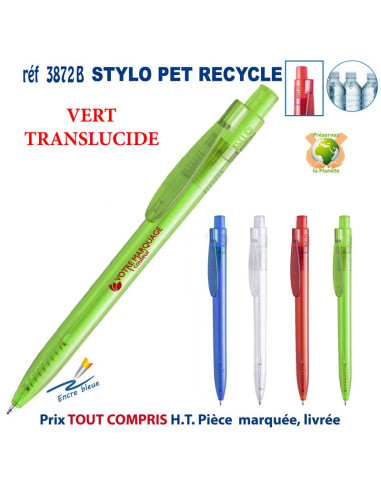 STYLO TRANSLUCIDE PET RECYCLE REF 3872 B 3872 B Stylos plastiques  0,88 €