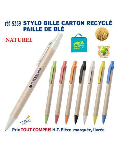 STYLO BILLE CARTON RECYCLE PAILLE DE BLE REF 9339 9339 Stylos plastiques  0,84 €