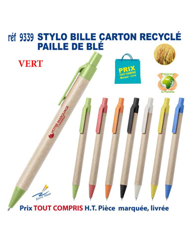 STYLO BILLE CARTON RECYCLE PAILLE DE BLE REF 9339 9339 Stylos plastiques  0,84 €