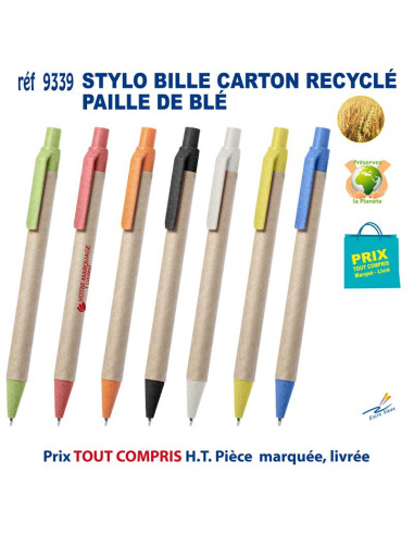 STYLO BILLE CARTON RECYCLE PAILLE DE BLE REF 9339 9339 Stylos plastiques  0,84 €