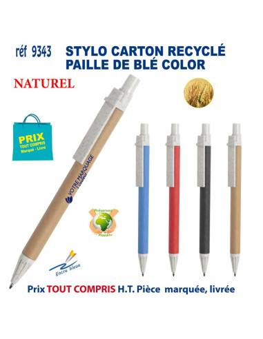 STYLO CARTON RECYCLE COLOR PAILLE DE BLE REF 9343 9343 Stylos plastiques  0,78 €