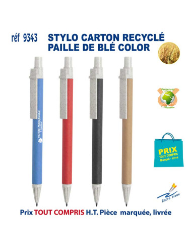 STYLO CARTON RECYCLE COLOR PAILLE DE BLE REF 9343 9343 Stylos plastiques  0,78 €