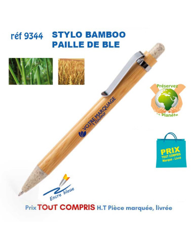 STYLO BILLE BAMBOU PAILLE DE BLE REF 9344 9344 Stylos Bois, carton, recyclé  1,83 €