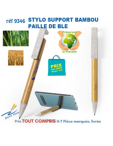 STYLO BILLE BAMBOU PAILLE DE BLE SUPPORT SMARTPHONE REF 9346 9346 Stylos Bois, carton, recyclé  1,86 €