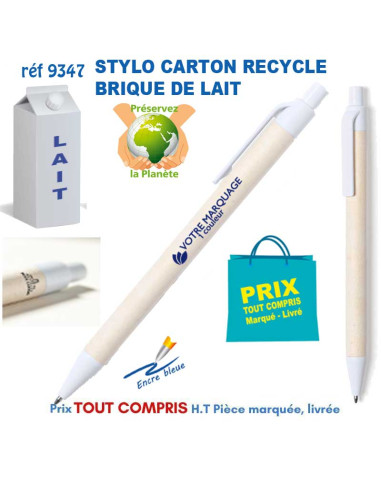 STYLO BILLE CARTON RECYCLE BRIQUE DE LAIT REF 9347 9347 Stylos Bois, carton, recyclé  1,01 €