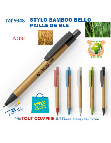 STYLO BILLE BAMBOU PAILLE DE BLE BELLO REF 9348 9348 Stylos Bois, carton, recyclé  1,79 €