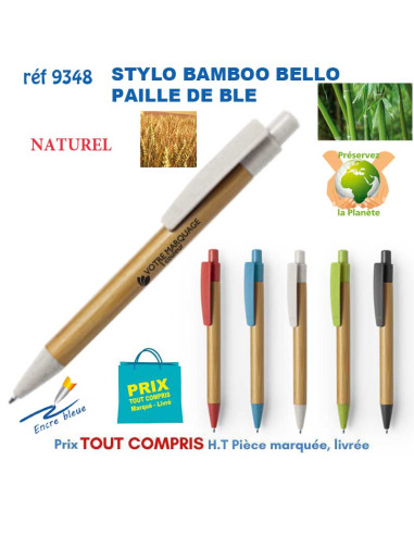 STYLO BILLE BAMBOU PAILLE DE BLE BELLO REF 9348 9348 Stylos Bois, carton, recyclé  1,79 €