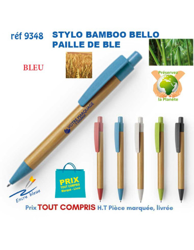 STYLO BILLE BAMBOU PAILLE DE BLE BELLO REF 9348 9348 Stylos Bois, carton, recyclé  1,79 €