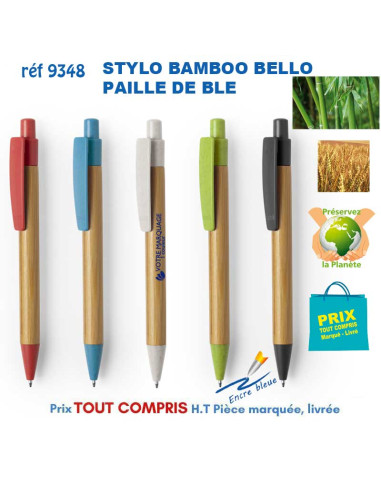 STYLO BILLE BAMBOU PAILLE DE BLE BELLO REF 9348 9348 Stylos Bois, carton, recyclé  1,79 €