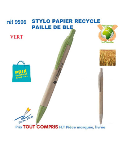 STYLO PAPIER RECYCLE PAILLE DE BLE REF 9596 9596 Stylos Bois, carton, recyclé  0,86 €