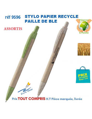 STYLO PAPIER RECYCLE PAILLE DE BLE REF 9596 9596 Stylos Bois, carton, recyclé  0,86 €
